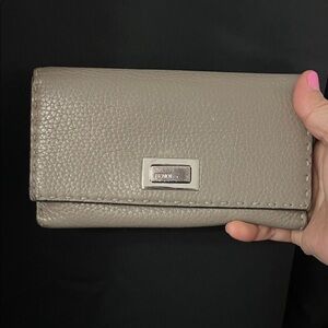 Fendi Roma Gray / Taupe Leather LONG Wallet with twist LOCK Preloved